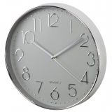 Стенен часовник, пластмаса, ф300mm, кварцов механизъм, сребрист, Elegance, HAMA-186390
