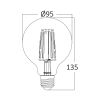 LED filament лампа, 6W, Е27, G95, 230VAC, 540lm, 2200K, топлобяла, amber, глобус, BB47-00620 - 3