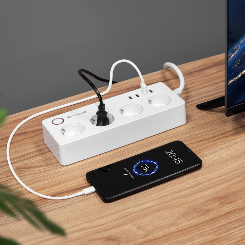Wi-Fi smart Разклонител 4-ка, 4xUSB, 1.6m, бял, KM2250