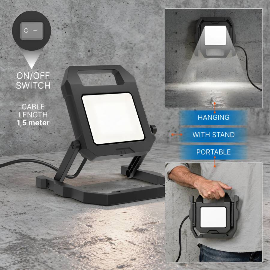 LED работна лампа BT59-00531, 50W, 230VAC, 6500K, 4000lm, кабел 1.5m, матиран дифузер, IP65