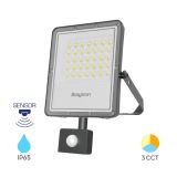 LED прожектор със сензор, 30W, 230VAC, 3300lm, 3в1 цвята, IP65, BT65-23082, SLIM