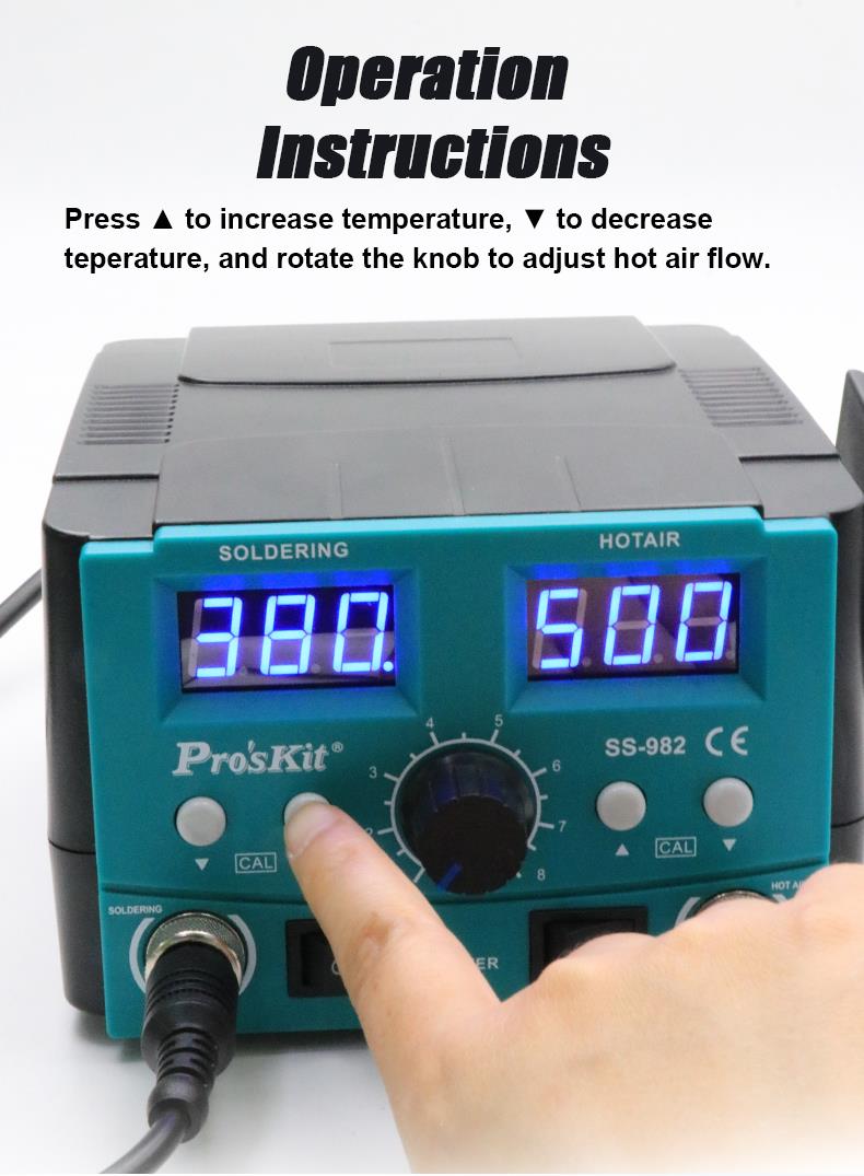 Станция с горещ въздух, комбинирана, SS-982B, 750W, 100-500°C, PRO'S KIT