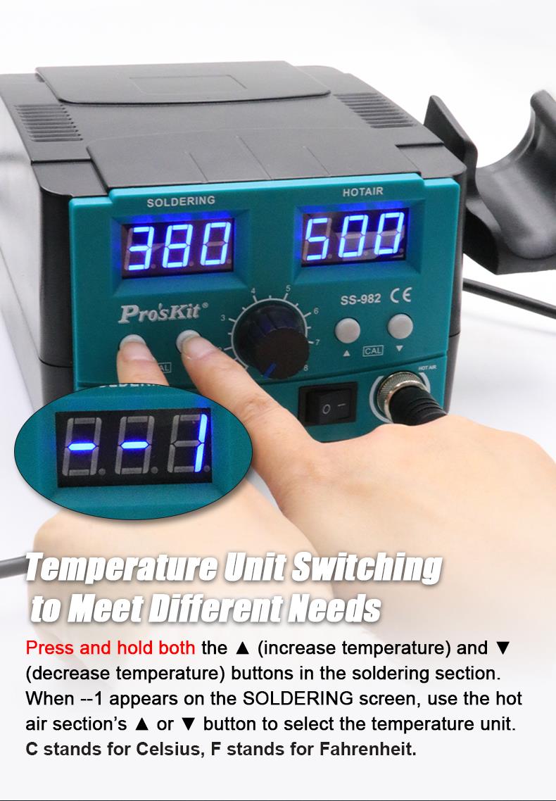 Станция с горещ въздух, комбинирана, SS-982B, 750W, 100-500°C, PRO'S KIT