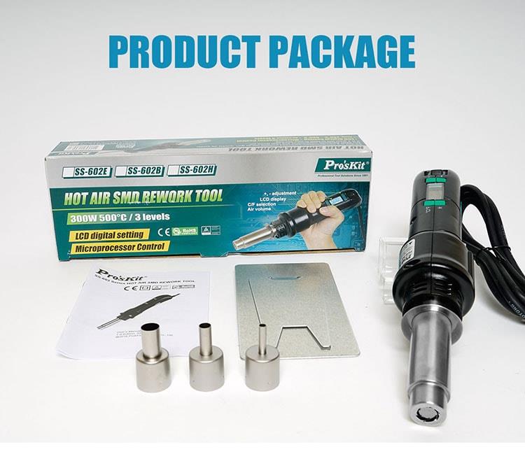 Пистолет за горещ въздух, 300W, 230VAC, 200~500°C, SS-602B, PRO'S KIT