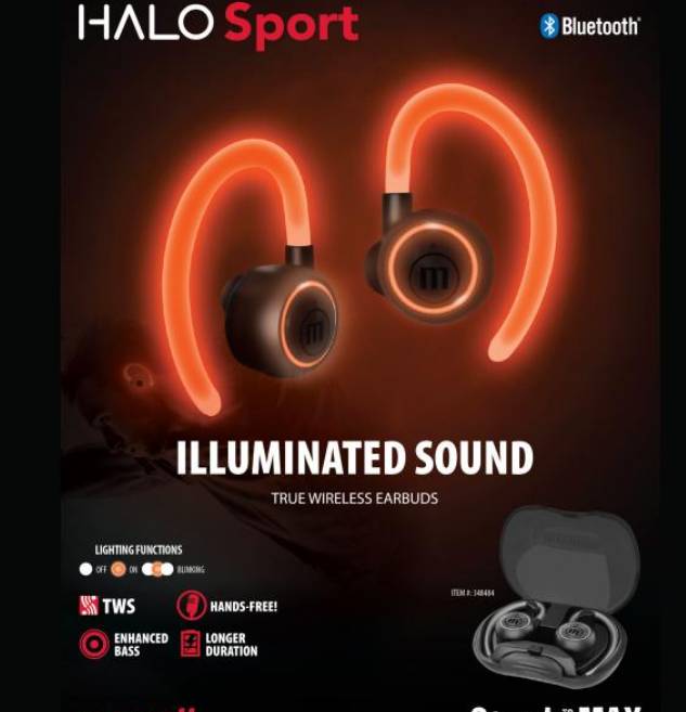 Безжични слушалки AH-HALO-SPORT, Bluetooth, вграден микрофон, син, Maxell