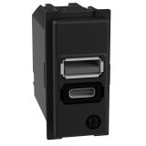 Розетка USB-A+C, двойна, 3A, 15W, за вграждане, цвят черен, Living Now, Bticino, K4191AC