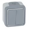 Double light switch two-way, 10A, 250VAC, surface mounting, grey, Plexo, 69715
