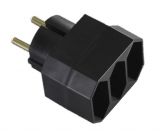 3-way Power plug, 1x earthed to 3x two pole sockets, 16A, 250VAC, black, TODI