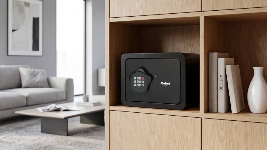 Електронен домашен сейф, с цифрова ключалка, стомана, USB, 6.5l, 230x170x170 mm, RB-7001, Rebel
