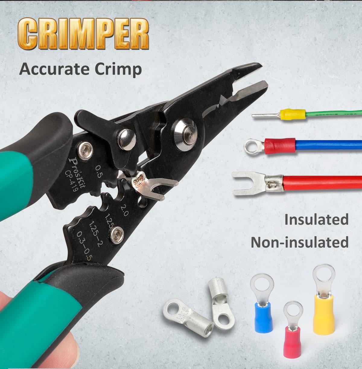 Клещи резачки, кримпване, оголване на кабели, 175mm, PRO'S KIT CP-419