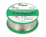 Solder wire Sn96.5, Ag3, Cu0.5, ф1mm, 0.100kg, flux 3%, lead-free