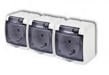 Triple power outlet with cover, 16A, 230VAC, IP44, for surface mounting, white, Karlik, GAO, 22131H