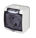 Single power outlet with cover, 16A, 230VAC, IP44, for surface mounting, white, Karlik, GAO, 22111H