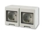 Double power outlet with cover, 16A, 230VAC, IP55, for surface mounting, grey, Unibox, Scame, 136.5124-407