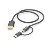 Phone cable Micro USB and USB Type-C to USB, 1m, black, HAMA
