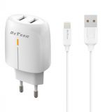 Phone charger with Lightning cable, USB, 18W, white, DeTech