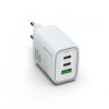 Phone charger, USB and USB Type-C, 65W, white, DeTech - 2