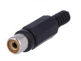 Connector RCA, female, on conductor, straight, soldering, black