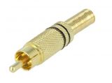 Connector RCA, male, on conductor, straight, soldering, black