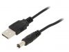 Power cable, USB A to DC 5.5x2.5 plug, black, 0.8m, 30V/5A
