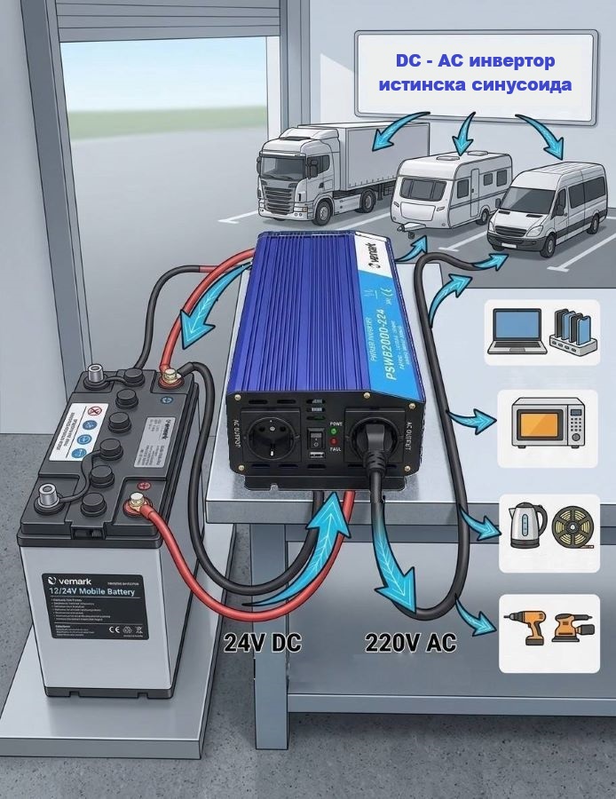 Инвертор за 230VAC, инвертор за ток от акумулатор