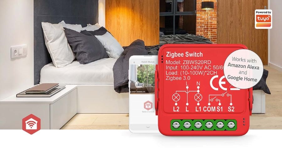 Wi-Fi smart ключ/прекъсвач ZBWS20RD, 0.5A, 2x100W, 230VAC, Zigbee, Nedis