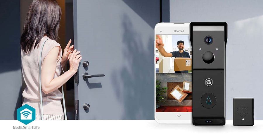 Wi-Fi Smart видео звънец, 4 Mpx(1080px), 5VDC, micro SD, 4400mАh Li-Ion, WIFICDP31BK, NEDIS