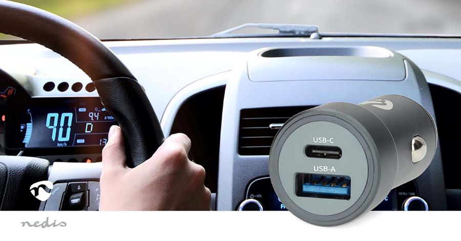 Автомобилно зарядно за телефон, USB+Type-C, 48W, CCH1C1A48WBK, NEDIS