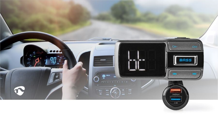 MP3-FM трансмитер за автомобил, LED, USB, Bluetooth, CATR2024BK, NEDIS