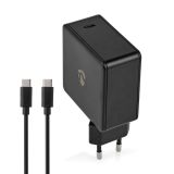 Phone charger with USB, Type-C, 65W, black, WCPD65W100BK