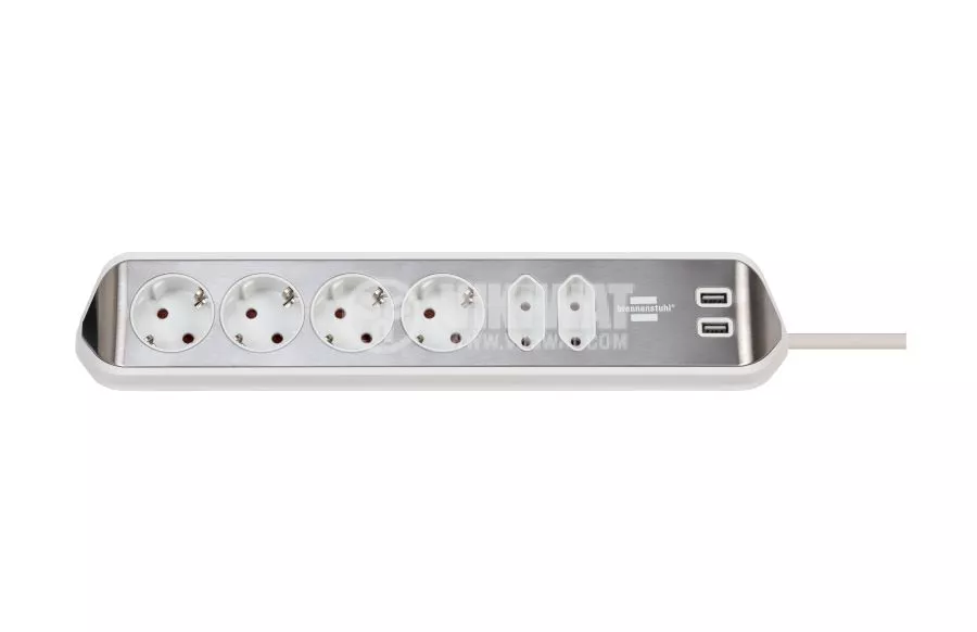 Regleta De Enchufes Con USB Y Luz LED - 3 Tomas, USB A Y C, Interruptor Táctil, Acero Inoxidable, Blanco