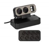 Desk Power Outlet Strip, 8+2 sockets, 2m cable, black, Duplex , Brennenstuhl, 1153580100