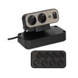 Desk Power Outlet Strip, 8+2 sockets, USB A+C, 2m cable, black, Duplex , Brennenstuhl, 1153580200