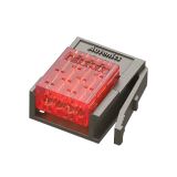 Screwless terminal block with socket, 4 sockets, 32VAC/VDC, 3A, 0.21mm2, red/grey, CNE-P04-RE
