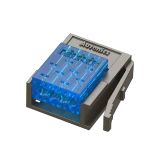 Screwless terminal block with socket, 4 sockets, 32VAC/VDC, 3A, 0.5mm2, blue/grey, CNE-P04-BL