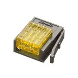 Screwless terminal block with socket, 4 sockets, 32VAC/VDC, 3A, 0.21mm2, yellow/grey, CNE-P04-YW