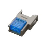 Screwless terminal block with socket, 4 sockets, 32VAC/VDC, 3A, 0.5mm2, blue/grey, CNE-S04-BL