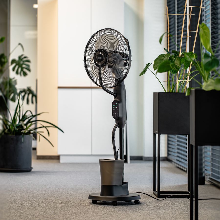 Стаен вентилатор със стойка, 75W, 230VAC, 3 степени, черен, овлажнител, TSA8067, TEESA