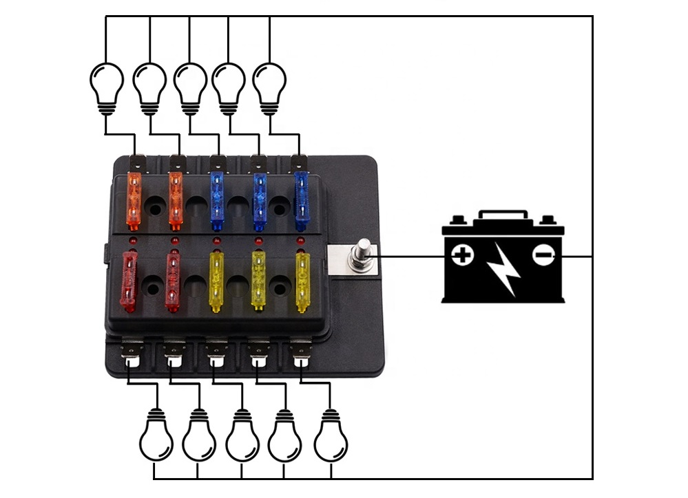 Държач за автопредпазители, FB-1711L-N, 32VDC, 10 гнезда