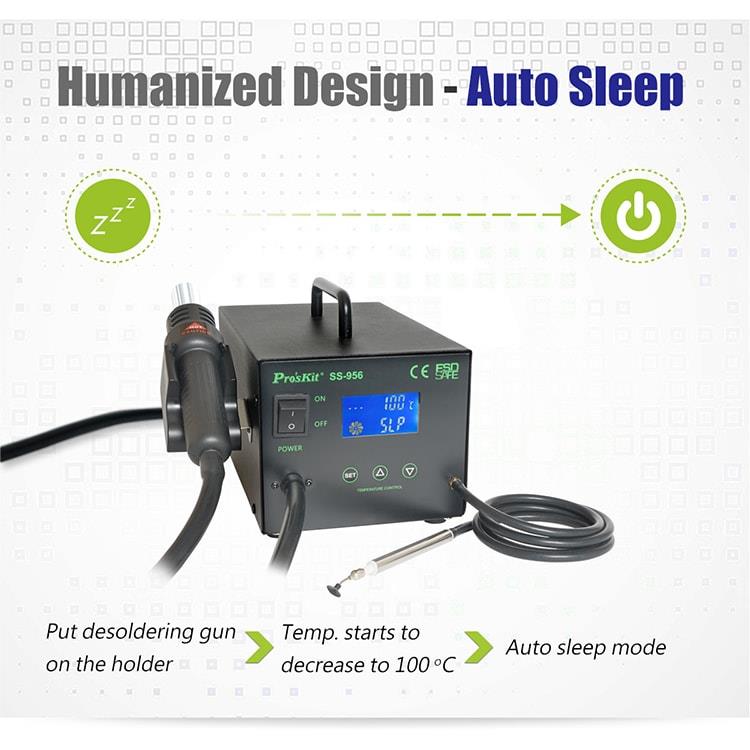 Поялна станция, със засмукване, SS-956B, 220V, 600W, 24L/min, PRO'S KIT