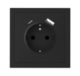 Електрически контакт (шуко), единичен, 16A, 230VAC, с USB Type-C и USB, черен, за вграждане, C043-619
