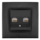 Socket, double, Cat5е + Cat3, for built-in, black, Linnera life, Viko by Panasonic, 90404035-BG