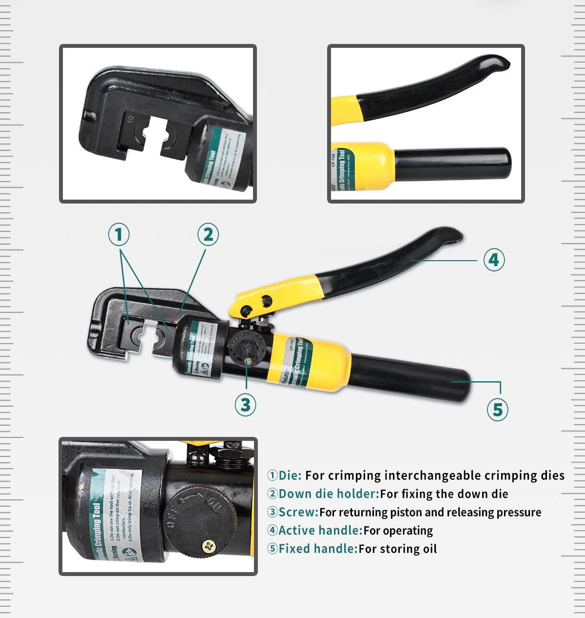 Хидравлични клещи CP-70K, за кербоване на кабелни накрайници, 4~70mm2, PRO'S KIT