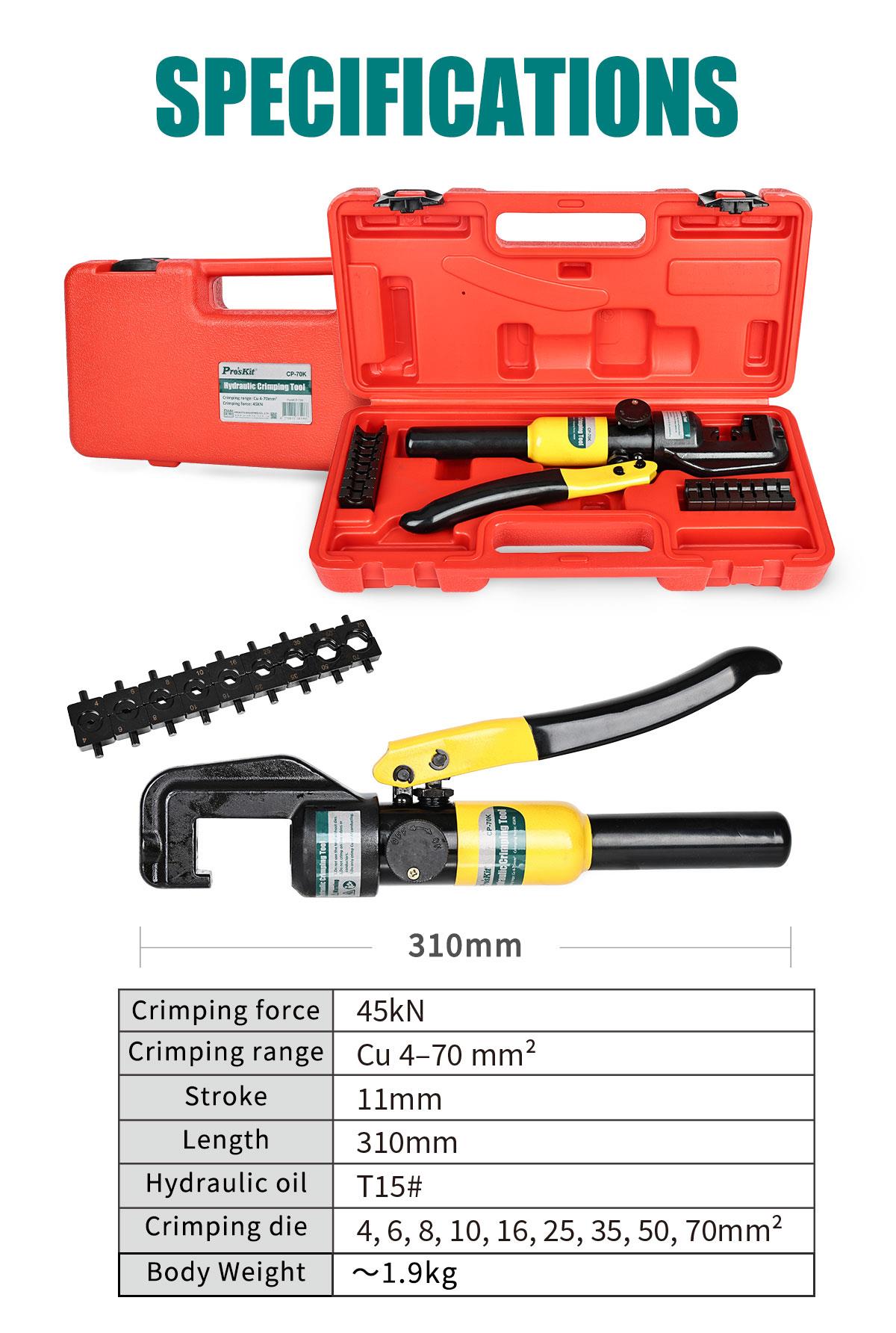 Хидравлични клещи CP-70K, за кербоване на кабелни накрайници, 4~70mm2, PRO'S KIT