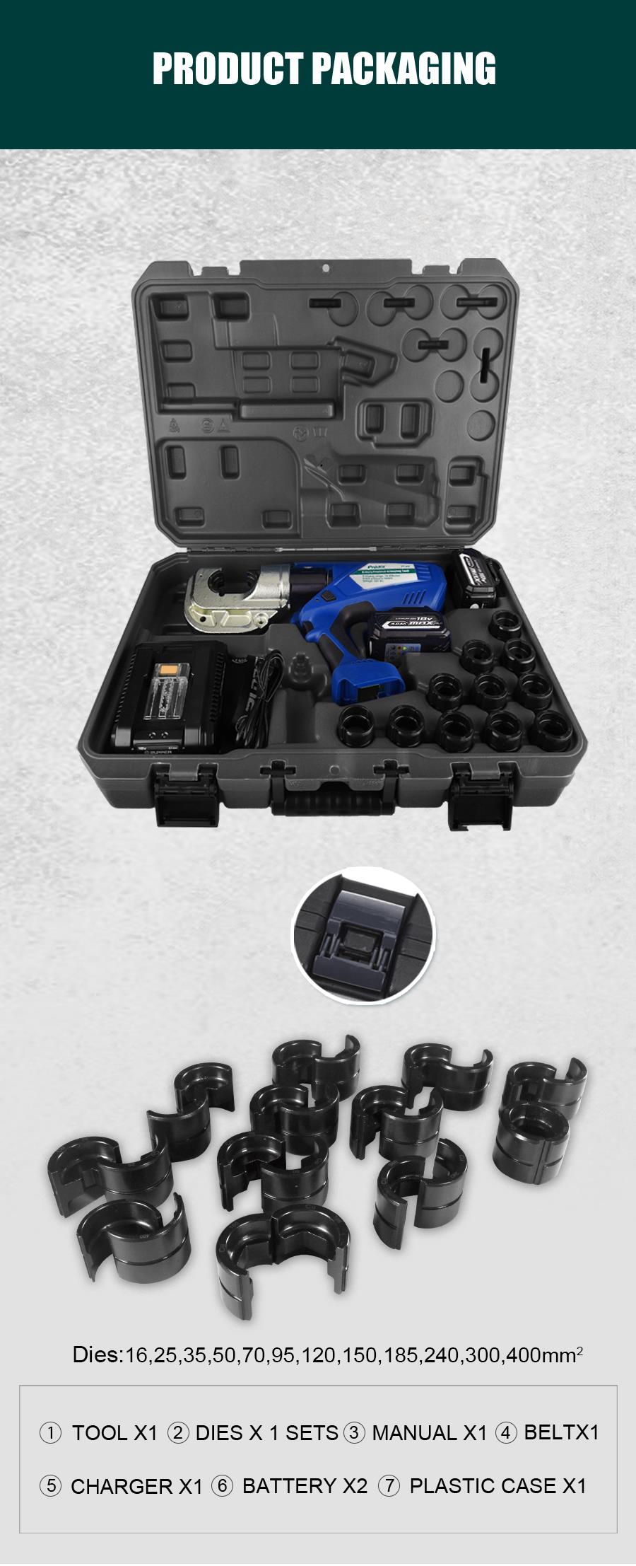 Cordless Crimping Tool PT-400, 100-240VAC, 16-400mm2, PRO'S KIT