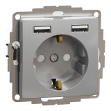 Electrical socket Schuko, 16A, 250VAC, aluminum, for installation, Sedna, Schneider Еlectric, SDD113052