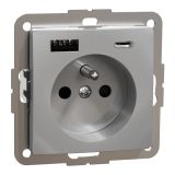 Electric socket Schuko French, 16A, 250VAC, aluminum, for built-in use, Sedna, Schneider Еlectric, SDD113072