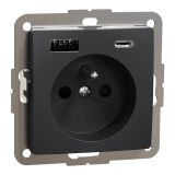 Electric socket Schuko French, 16A, 250VAC, anthracite, for built-in use, Sedna, Schneider Еlectric, SDD114072