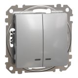 Електрически ключ сх.5 (сериен) двоен, 10A, 250VAC, алуминий, за вграждане, Sedna, SDD113105L