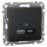 USB 2.0 socket, for built-in use, anthracite color, Sedna, SDD114405